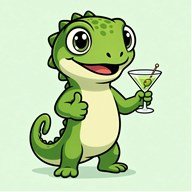 Tip Lizard mascot with a martini glass