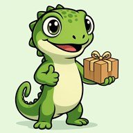 Tip Lizard mascot with a delivery package