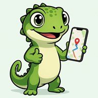 Tip Lizard mascot holding a phone showing a map