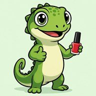 Tip Lizard mascot with a nail polish bottle