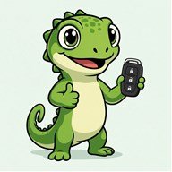 Tip Lizard mascot with a car key fob